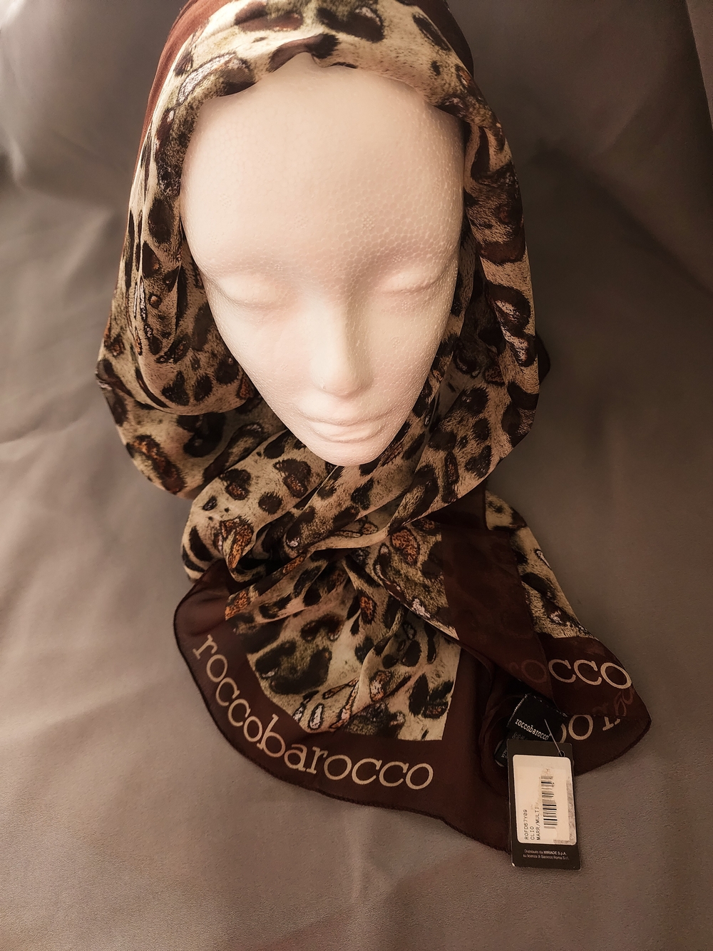 NWT Roccobarocco Italy Silk Leopard Print Luxury Large Scarf Wrap